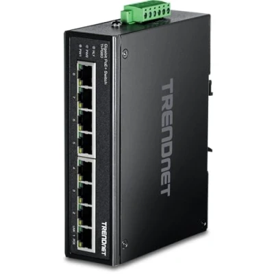 Afbeelding van TRENDnet TI PG80 8 poorts gehard industriële, niet beheerde Gigabit PoE + DIN railsschakelaar, 200 W Full power budget, IP30 netwerkschakelaar