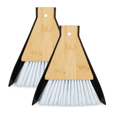 Afbeelding van Relaxdays mini stoffer en blik, set van 2, handvegertje, voor keuken, camping of bureau, met ophangoogje, zwart/wit