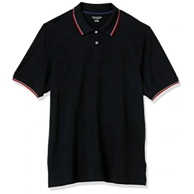 Afbeelding van Amazon Essentials Men&#039;s Poloshirt van piqué katoen met normale pasvorm (verkrijgbaar in grote en lange maten), Zwart Rood Wit Dunne streep, XL