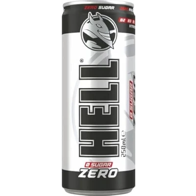 Afbeelding van HELL Energy Drink Zero Suikervrij 24 x 250 ml blikjes multipack 32 mg/100 cafeïne Bevat vitamine B2 B3 B5 B6 B12 Conserveermiddel Veganistisch Verminder vermoeidheid en boost energie