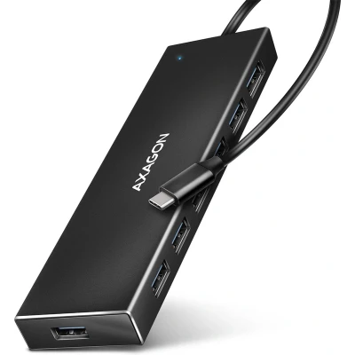 Afbeelding van AXAGON HUE F7C 7x USB 3.2 Gen 1 ALU FLAT hub, micro power IN, 30cm C cable