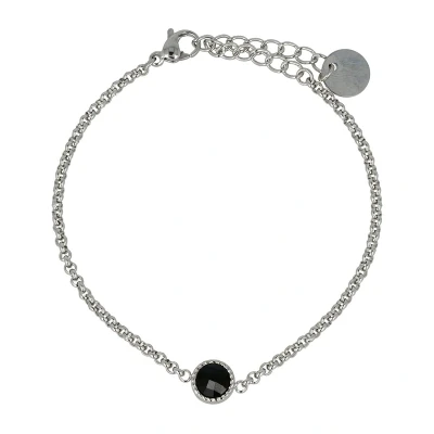 Afbeelding van My Bendel zilverkleurige armband Met zwart glassteen Fijne schakelarmband luxe cadeauverpakking