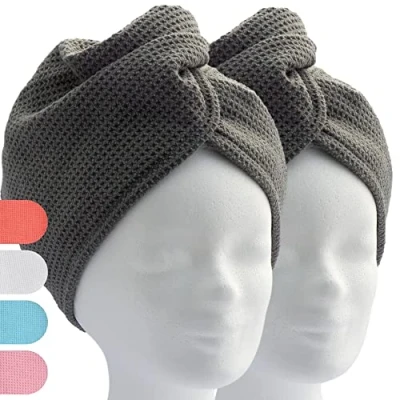 Afbeelding van Elexacare Haartulband, haarhandoek met knoop, 2 stuks, microvezel handdoek voor het hoofd en lang haar, rosé / roze
