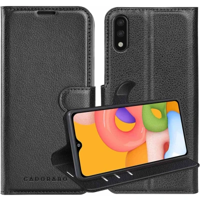Afbeelding van Cadorabo Hoesje geschikt voor Samsung Galaxy A01 in PHANTOM ZWART Beschermhoes met magnetische sluiting, standfunctie en kaartvakje Book Case Cover Etui