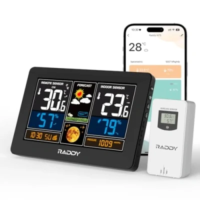 Afbeelding van Raddy WF N75 Draadloos weerstation met buitensensor, 2,4 GHz WLAN/PP weergavegegevens