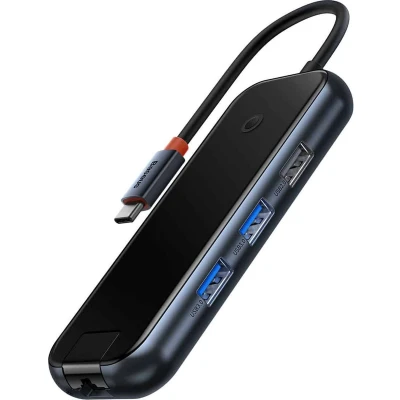 Afbeelding van Baseus AcmeJoy USB C naar A/HDMI/USB C, RJ45 en SD/TF Grjs