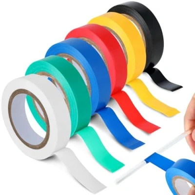 Afbeelding van RMIVEGLIA Set van 6 gekleurde isolatietape, elektrische tape, 16 mm x 15 m, totaal 90 waterdicht plakband, ideaal voor het splitsen draad en kabelisolaties.