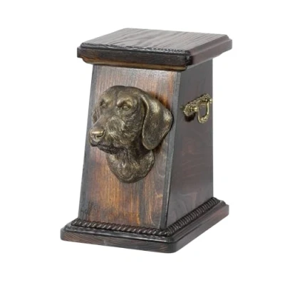 Afbeelding van Art Dog Custom Memorial Urn Handgemaakte Box Koudgegoten bronzen hondenkop op berkenbasis 19cmx32cmx30cm Teckel (ruwharig)