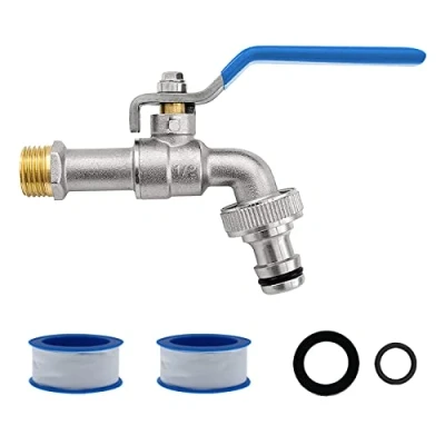 Afbeelding van AIMEKE Premium 1/2 inch waterkraan tuin messing kogelkraan buiten vorstbestendige tapkraan met 1 slangaansluitingen + 2 trommelafdichtband voor wasmachine regenton