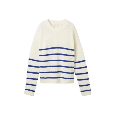 Afbeelding van TOM Tailor Denim Gestreifter Trui, Dames, Maat: XS, Placed blue white stripe