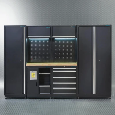 Afbeelding van Datona Werkplaatsinrichting PREMIUM Met Eiken Werkblad 285 Cm Breed (286 x 48 200 cm) Zwart