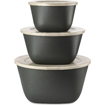 Afbeelding van Koziol Bio Circulair Connect Box Schaal met Deksel Stockholm Set van 3 Stuks Gerecycled Zonnebloemolie Grijs
