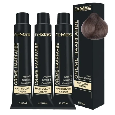 Afbeelding van FemMas Haarverf, 3 x lichtblond, as 8.1, professionele crème haarverf met arganolie, keratine en ceramiden, als duurzame haarkleuring of tint voor stralende, kleurresultaten, 100 ml