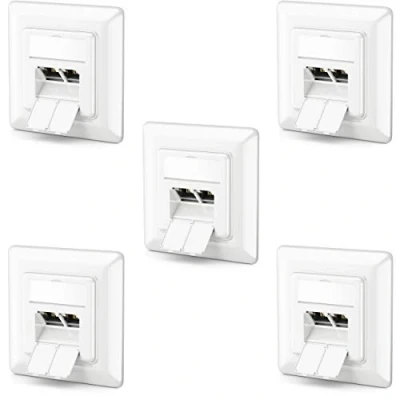 Afbeelding van deleyCON 5x CAT6a Netwerk Stopcontact 2x RJ45 Aansluiting Afgeschermd Verzonken Montage 10 Gbit Ethernet LAN Patchkabel Netwerkkabel Installatie Kabel Wit