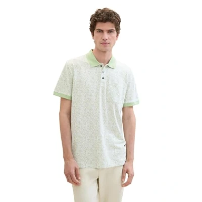Afbeelding van TOM Tailor MIT Allover Print Poloshirt, Heren, Maat: Large, Green wavy leaf design