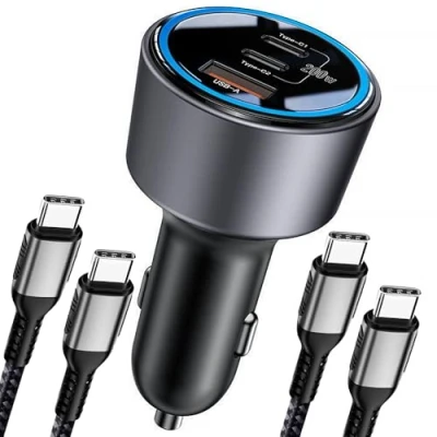 Afbeelding van sigarettenaansteker USB C 200W autolader 3 poorts 100W Kabel met MacBook Pro/Air, Surface Pro, for iPhone 15,15 Plus,15 Pro,15 Pro Max/14 Pro/Pro Max/13/12, Galaxy S24/S23 enz