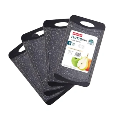 Afbeelding van NEOFLAM® Antibacteriële ontbijtplankjes, kunststof, set van 4, snijplank antislip, snijplankenset Microban®, vaatwasmachinebestendig, keukenplank met sapgoot, BPA vrij