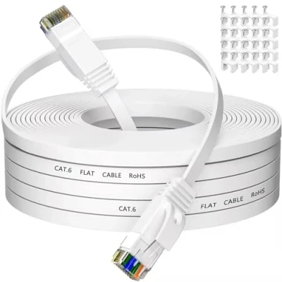 Afbeelding van Internet Kabel 25m, Cat 6 Ethernet Hoge Snelheid ​​Platte Wit Lan Patchkabel, Gigabit 1Gbps 250Mhz Buiten Waterdicht Rj45 Lang Netwerkkabel, Cable Sneller Dan Cat5