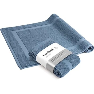 Afbeelding van herzbach home Badmatset, 100% katoen, douchemat, 1.000 g/m², absorberend, wasbaar (blauw, 50 x 80 cm, 2 stuks)