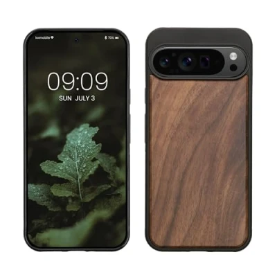Afbeelding van kwmobile telefoonhoesje geschikt voor Google Pixel 9 Pro XL Hoesje met bumper in donkerbruin Backcover hout