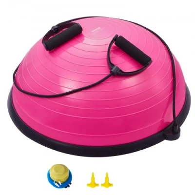 Afbeelding van VEVOR Halve oefenbaltrainer, 58,4 cm baltrainer, 660 lbs capaciteit stabiliteitsbal, yogabal met weerstandsbanden en voetpomp, krachtfitnessbal voor thuisgym, full body workout, roze
