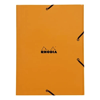 Afbeelding van RHODIA 24328C elastische map kartonnen tas met 3 kleppen oranje 24 x 32 cm A4 robuuste gecoate kaart opslag voor kantoor en documentenarchivering