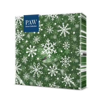 Afbeelding van PAW Papieren Servetten 3 laags (33 x 33 cm) 20 Stuks Gedrukt met Inkt op Waterbasis Creëer de Kerstsfeer Voor een Vrolijke Kerstfeest en Winter Kleur: Christmas Snowflakes Green