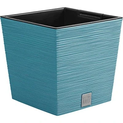 Afbeelding van Prosperplast Plantenpot/bloempot Furu Stripes voor buiten kunststof blauw vierkant D24 x H23.5 cm Plantenpot