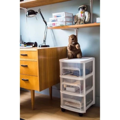 Afbeelding van Ladenkast organizer zwart A4 3x lades met wieltjes L32 x B37 H61 cm Ladeblok