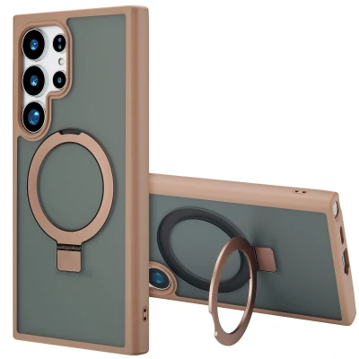 Afbeelding van Samsung Galaxy S24 Ultra MagSafe Hoesje Kunststof Accezz Hardcase/Backcover Bruin Telefoonhoesje Shockproof/Valbescherming