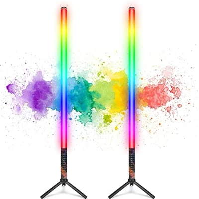 Afbeelding van LUXCEO Draagbare led videolamp met statief, 2 stuks RGB lichtbalk, dimbaar en geheugen, ingebouwde batterij 2000 mAh, fotolamp voor DJ, YouTube, TikTok, streaming