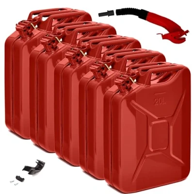Afbeelding van BW® Brandstofjerrycan metaal jerrycan 5x 20 liter met schenktuit rood RAL 3000 TÜV getest en VN goedkeuring Made in Europe