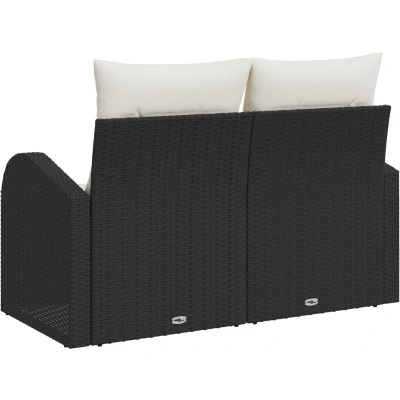 Afbeelding van vidaXL 2 Persoons Tuin Sofa met Opslag &amp; Kussens Zwart Poly Rattan