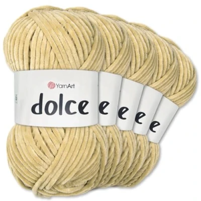 Afbeelding van Frida&#039;s Wollhaus YarnArt 5 x 100 g Dolce Chenille breien en haken Amigurumi 52 kleuren (747, zand)