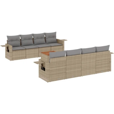 Afbeelding van vidaXL 9 delige Loungeset met kussens poly rattan gemengd beige