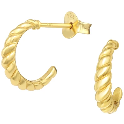 Afbeelding van JoyS Zilveren oorringen stud 12 mm / 3 rope gedraaid 14k goudplating