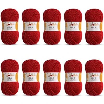 Afbeelding van Wollidu Mila garen voor haken en breien, 10 x 50 g/133 m, breigaren, 100% polyacryl, haakgaren, kersenrood