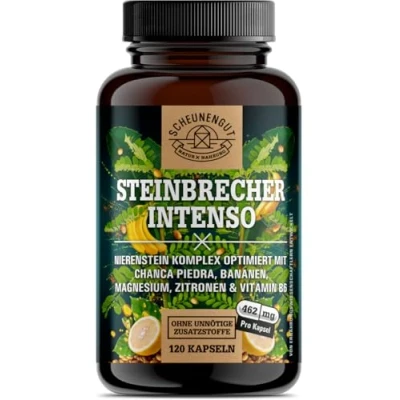 Afbeelding van Steinbreker INTENSO® nier en urinewegcapsules belangrijk: in het laboratorium getest complex met steenbrekerkruid/Chanca Piedra, banaan, magnesium, citroen vitamine B6 120 stuks SCHEUNENGUT®