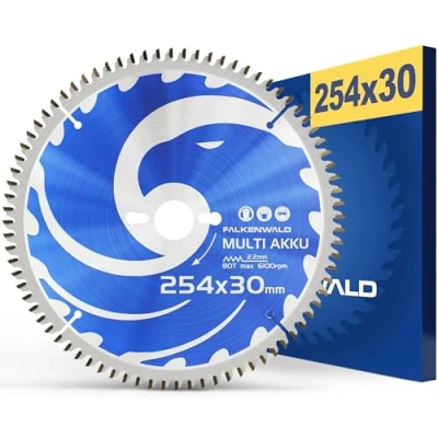 Afbeelding van FALKENWALD® Cirkelzaagblad van 254 x 30 mm (accu, multi) voor hout, metaal, kunststof en aluminium met 80 hardmetalen tanden, compatibel Bosch PTS10, Metabo KGS andere merken