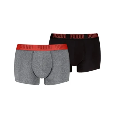 Afbeelding van Puma MEN Everyday Trunks 2 PACK Onderbroeken, Heren, Maat: XL, Mid grey melange/black