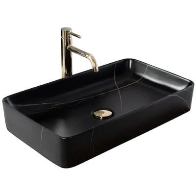 Afbeelding van REA Denis Opzetwastafel Waskom 61.5 x 35 11 cm Marmerlook Mat Zwart