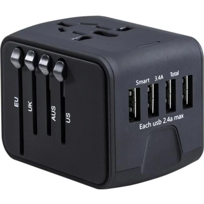Afbeelding van Fedec Universele Wereldstekker met 4 USB Poorten Internationale Reisstekker voor 150+ landen Zwart