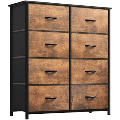 Afbeelding van YITAHOME Ladekast met 8 laden voor slaapkamer, stoffen dressoir, opbergladen handgrepen, metalen frame woonkamer, hal, kinderkamer, rustiek bruin