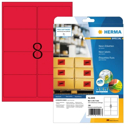 Afbeelding van Herma printeretiketten Neon labels A4 99.1x67.7 mm luminous red paper matt 160 pcs.