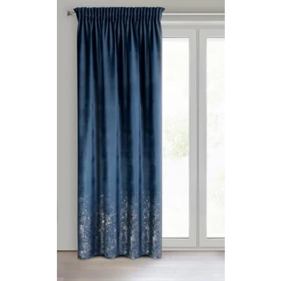 Afbeelding van Eurofirany MIRELA fluwelen gordijn, met plooiband, 1 stuk, gouden patroon, verduistering, glamour, elegant gordijn voor woonkamer, slaapkamer, 140x270 cm, donkerblauw