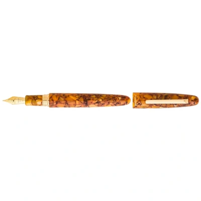 Afbeelding van Esterbrook Estie Oversize Honeycomb vulpen barnsteenkleur, gemaakt van edelhars, E736, geel, 149,9 mm lengte (gesloten)