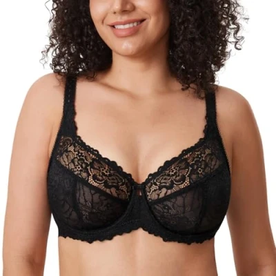 Afbeelding van DELIMIRA Minimizer BH Grote maten zonder padding Volledige cups met kant zwart 100F
