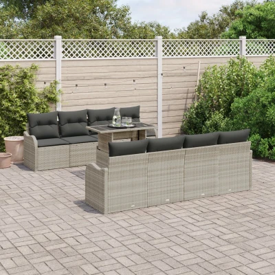 Afbeelding van vidaXL 9 delige tuinset met kussen, lichtgrijs poly rattan