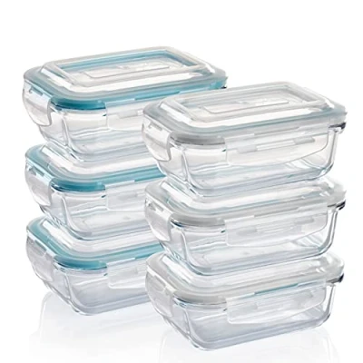 Afbeelding van Grizzly Glazen Vershoudbakjes 6 x 370 ml Ovenschaal met deksels Rechthoekig Lucht en vloeistofdichte containers