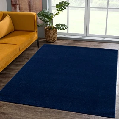 Afbeelding van SANAT Laagpolig tapijt voor de woonkamer, effen moderne tapijten slaapkamer, werkkamer, kantoor, hal, kinderkamer en keuken, marineblauw, 60 x 110 cm